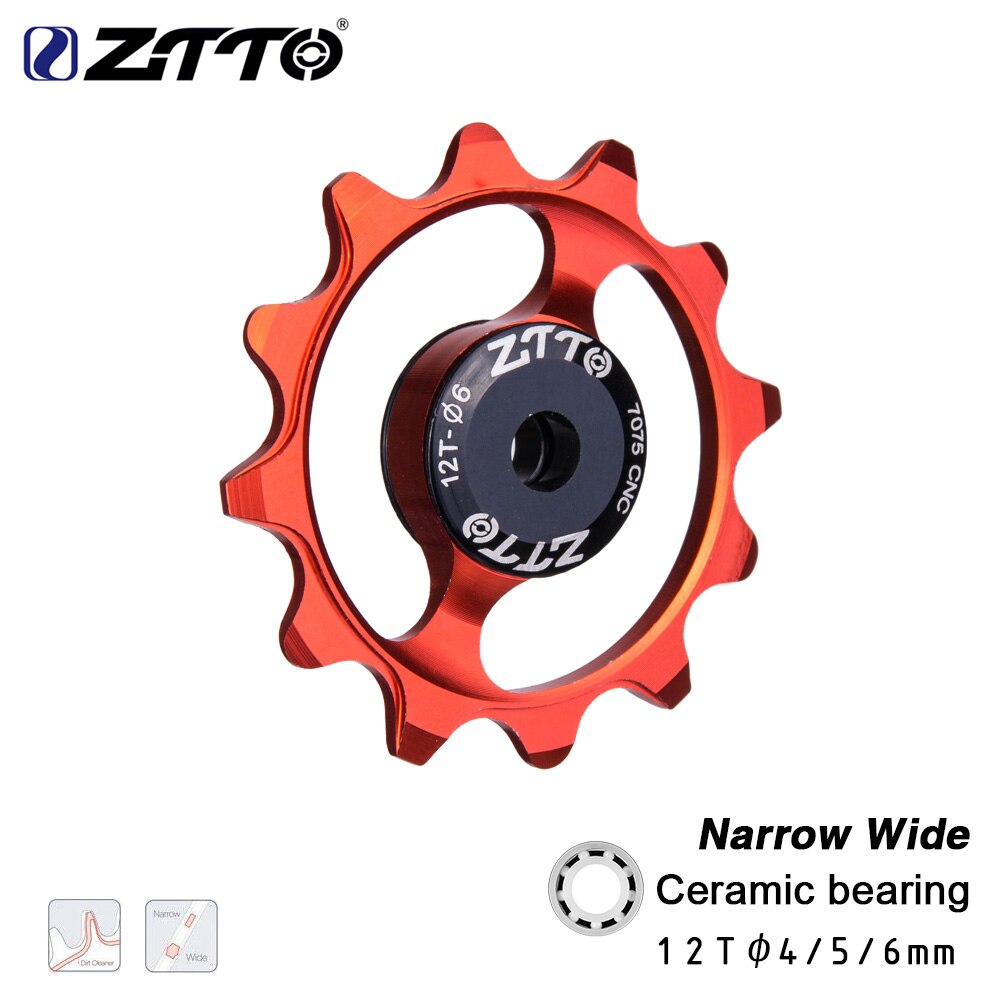 Ztto 12t 13t mtb sykkel bakgirer smal bred jockey hjul rulle keramisk trinse cnc landeveissykkel guide 4mm 5mm 6mm: 1 stk rød 12t