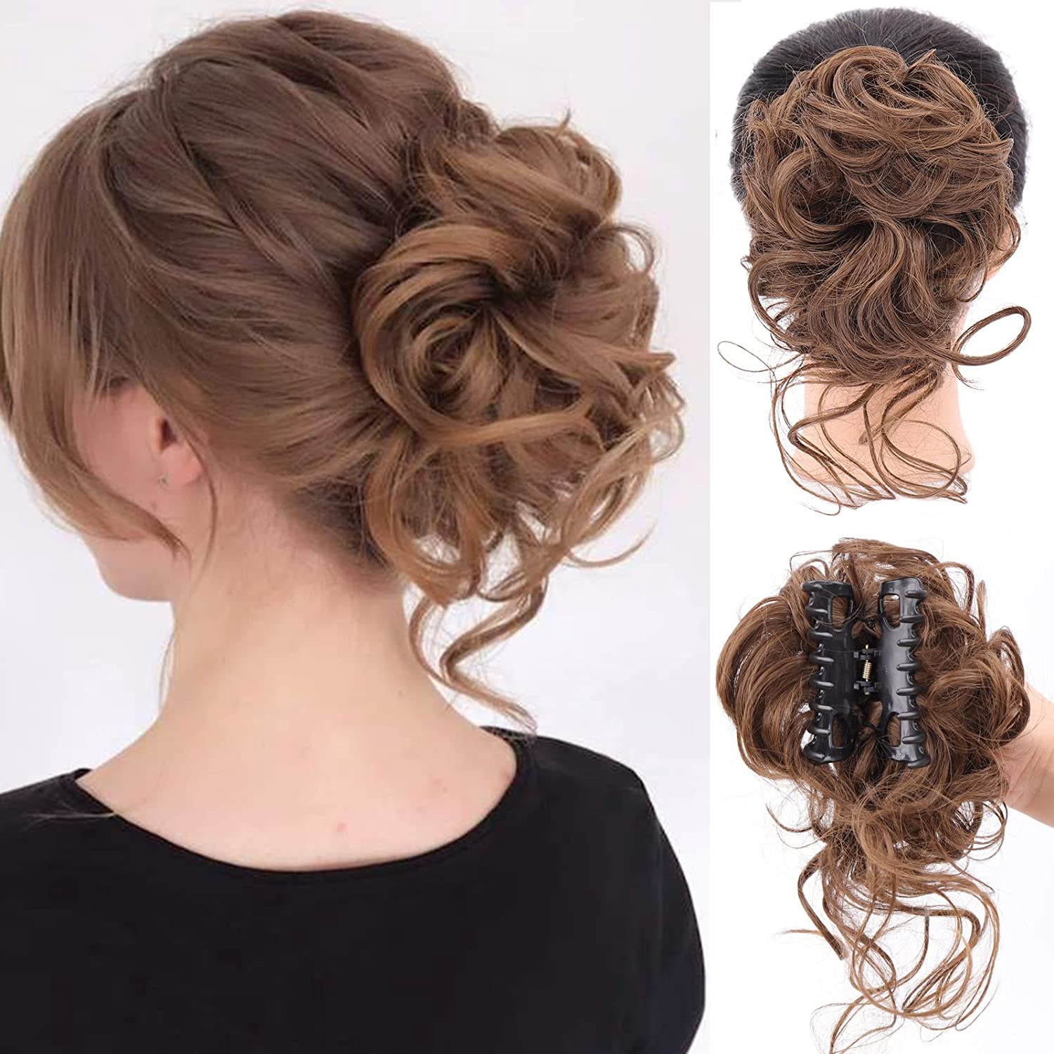 Rommelige Knot Haar Stuk Warrig Updo H Air Extensions Met Elastische Haarbanden Krullend Haar Knot Scrunchie Voor Vrouwen Meisjes: NC/4HL