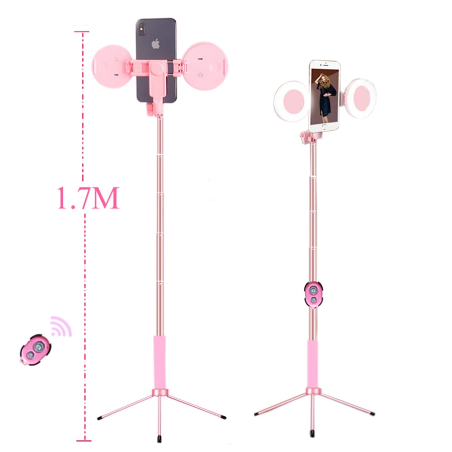 1.7 M Selfie Stok Telefoon Statief Met Dual Led Ring Licht Uitschuifbare Live Statief Stand Portret Vullen Licht Voor Iphone 7 8 Xiaomi