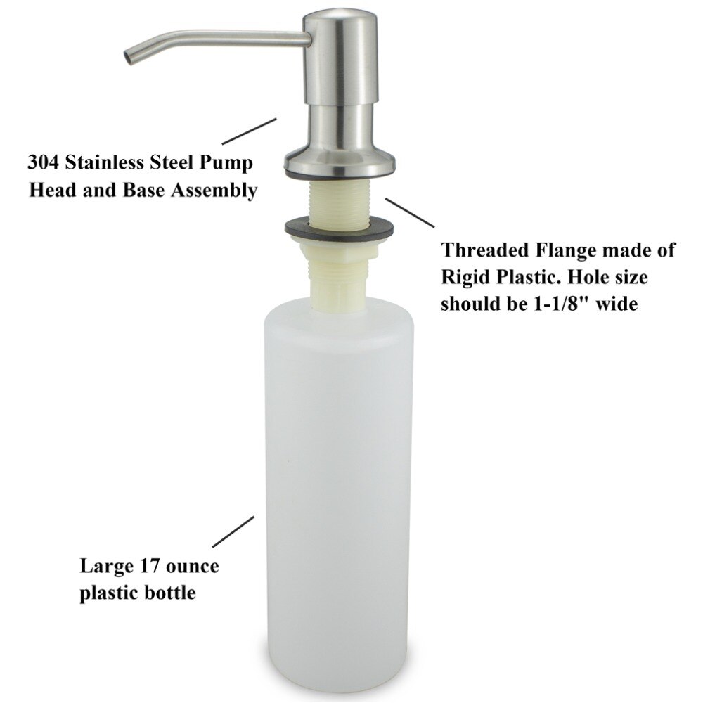 Stainless Steel Kitchen Sink Liquid Dish Soap Dispenser Brushed Finish 17 OZ Bottle /3.15 Inch Threaded Tube