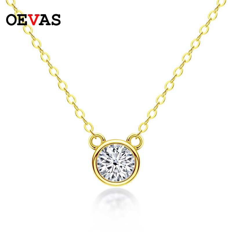 Oevas 100% 925 sterling silber halskette mit echtem 1 karat moissanit-anhänger in der farbe d, funkelnder, eleganter schmuck für damen, ideal für hochzeiten und andere festliche anlässe