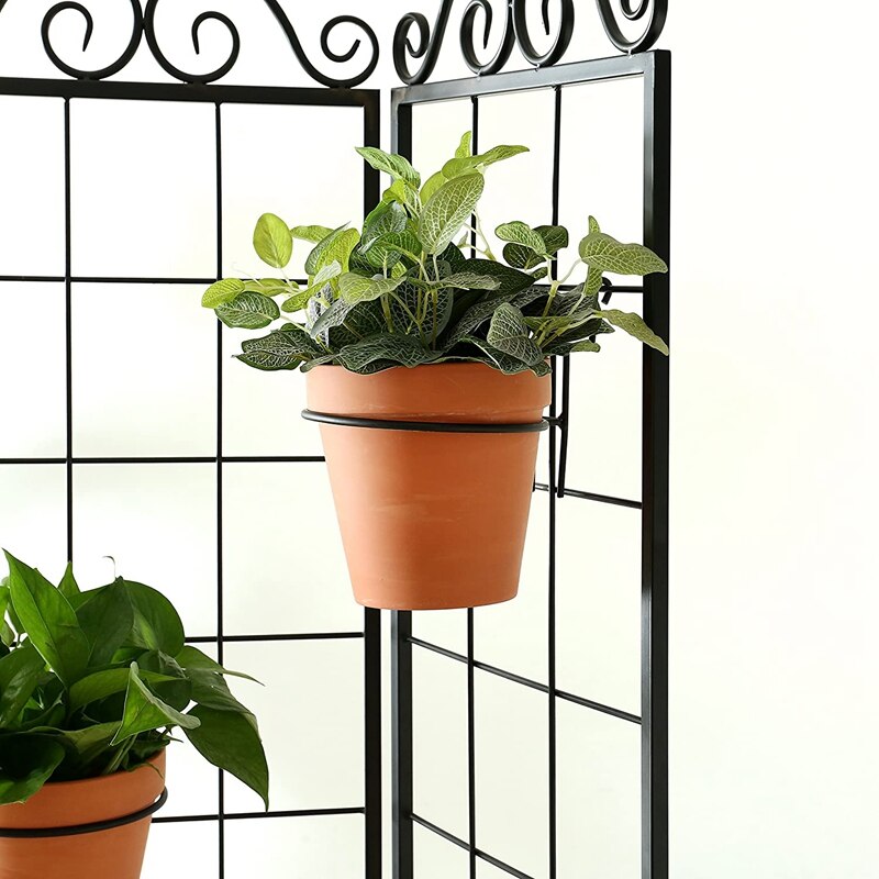 Soporte de maceta de flores colgante de alambre de Metal negro, adecuado para pared de celosía de alambre, juego de 6