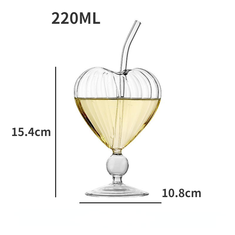 Hjerteformet kop sugerør glas bar blandingsglas juice drikke cocktail høje briller: Sort