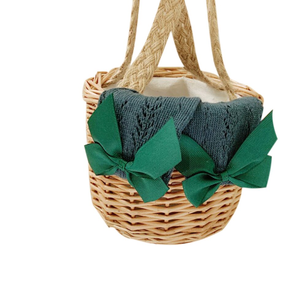Ademende meisjes mesh kousen herfst kinderen zoete stijl effen kleur strik decoratie holle sokken tot halverwege de kuit: Groente / 3-5 jaar 14-16cm