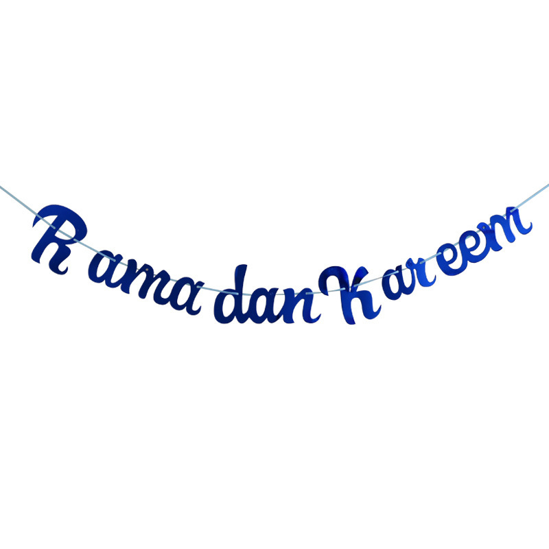 EID Mubarak bannière paillettes étoile lune lettre papier banderoles guirlande islamique musulman fête Ramadan Kareem décorations pour la maison 2024: Bleu