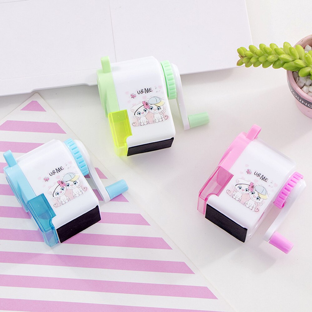 Afilador de accesorios mecánicos de manivela de estilo coreano, sacapuntas creativos con estampado de dibujos animados para estudiantes, para útiles escolares para niños