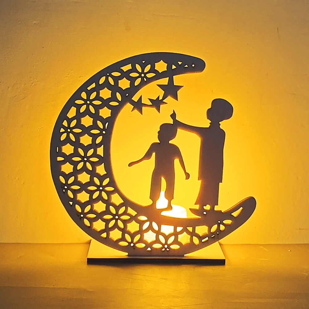 Ramadan Decoration for Home, Table Lamp Wooden Moon Star Night Lights Lantern for Party Ramadan Mubarak Eid Decoration: 5