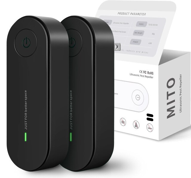 XIAOMI MITO Ultraschall Insekten Abweisend Elektronische Mückenschutz Mäuse Spinne Kakerlake Insektizid Schädlingsbekämpfung 2 Pack: Add EU  Adapter / 2 Pack black