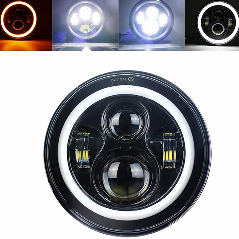 Faro LED de 7 pulgadas para motocicleta, alto y bajo de haz lámpara de luz, H4: YELLOW