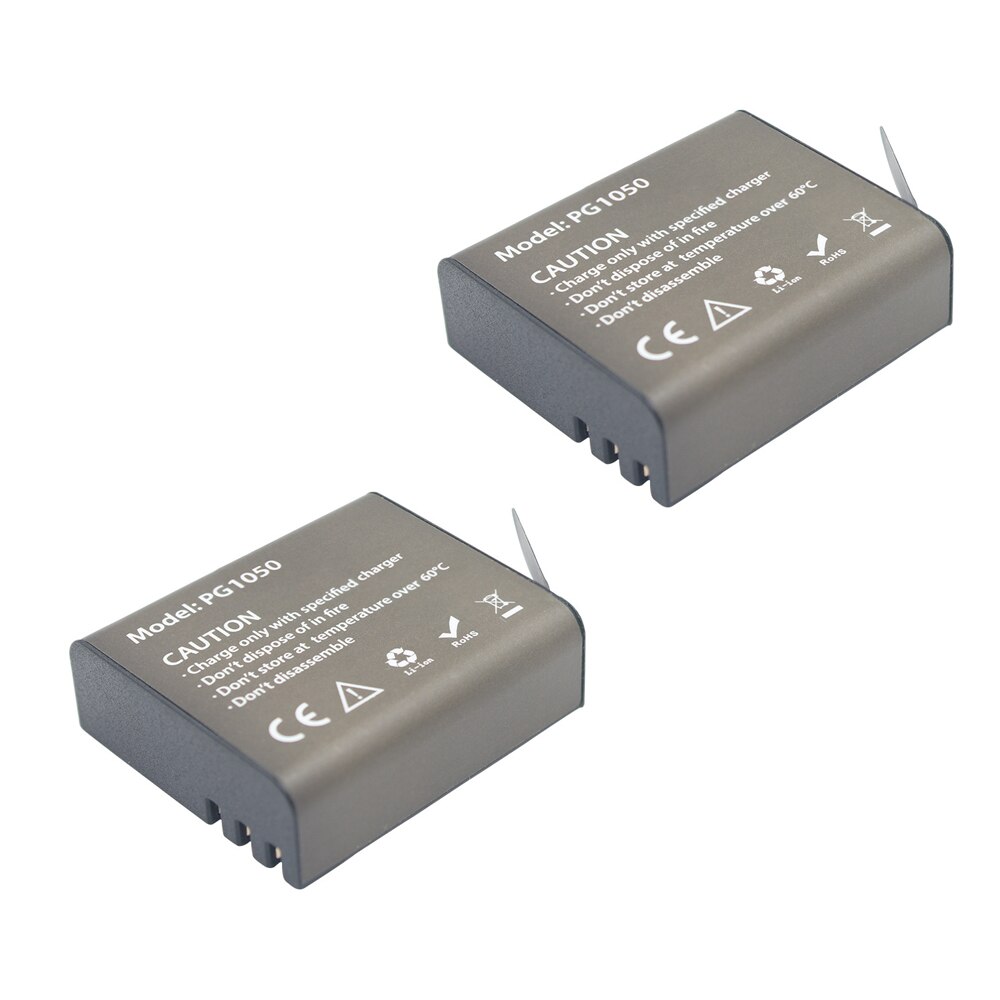 4 stuks X 1050 mAH PG1050 Camera Batterij + Dual Charger Voor EKEN H9 H9R H3R H8R H8PRO H8 SJ4000 SJ5000 M10 Actie Camera Batteria: 2 Battery