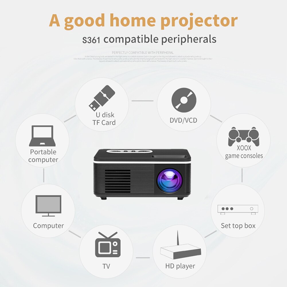 LED Mini Projector 320x240 Pixels Supports Full HD 1080P AV DHMI TF USB Portable Home Cinema Media Video Player