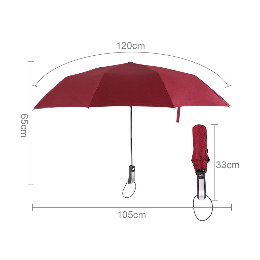 10 Bones Wind Resistant Automatic Umbrella Women Men Black Coating Rain Parasol Compact Large Foldable Umbrella Travel Business: Red