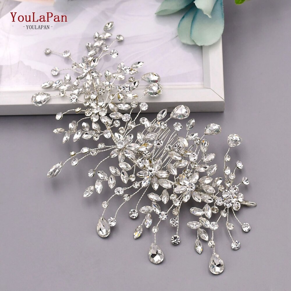 YouLaPan HP379 luksusowe ślubne grzebienie do włosów diamenty ślubne biżuteria do włosów upuść kształt Rhinestone ozdoba ślubna do włosów dla panny młodej nakrycia głowy