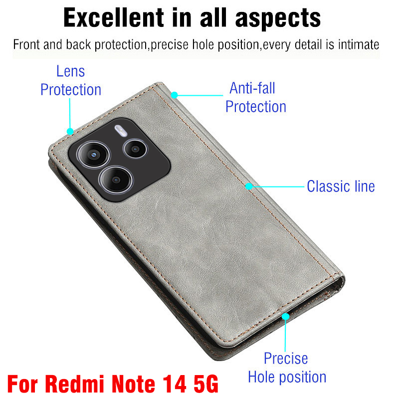 Flippdeksel til xiaomi redmi note 14 pro deksel etui redmi note 14 pro pluss deksel telefon global versjon redmi note 14 5g 4g note 14s
