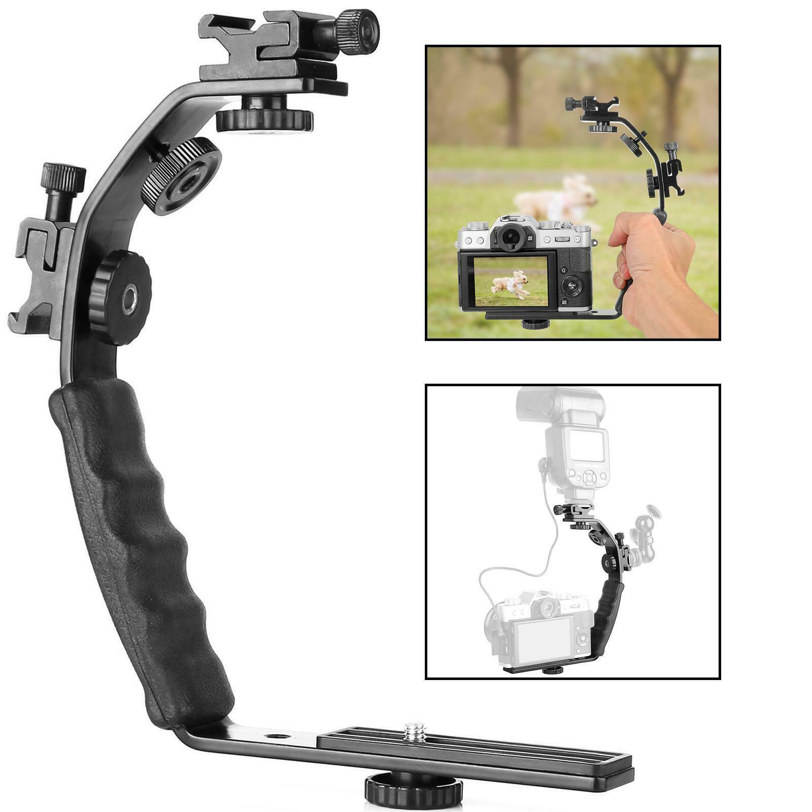 En forme de Support de Flash DSLR Support De Caméra Double Griffe Support Poignée Souple Vidéo Micro Deux sabot élargir L