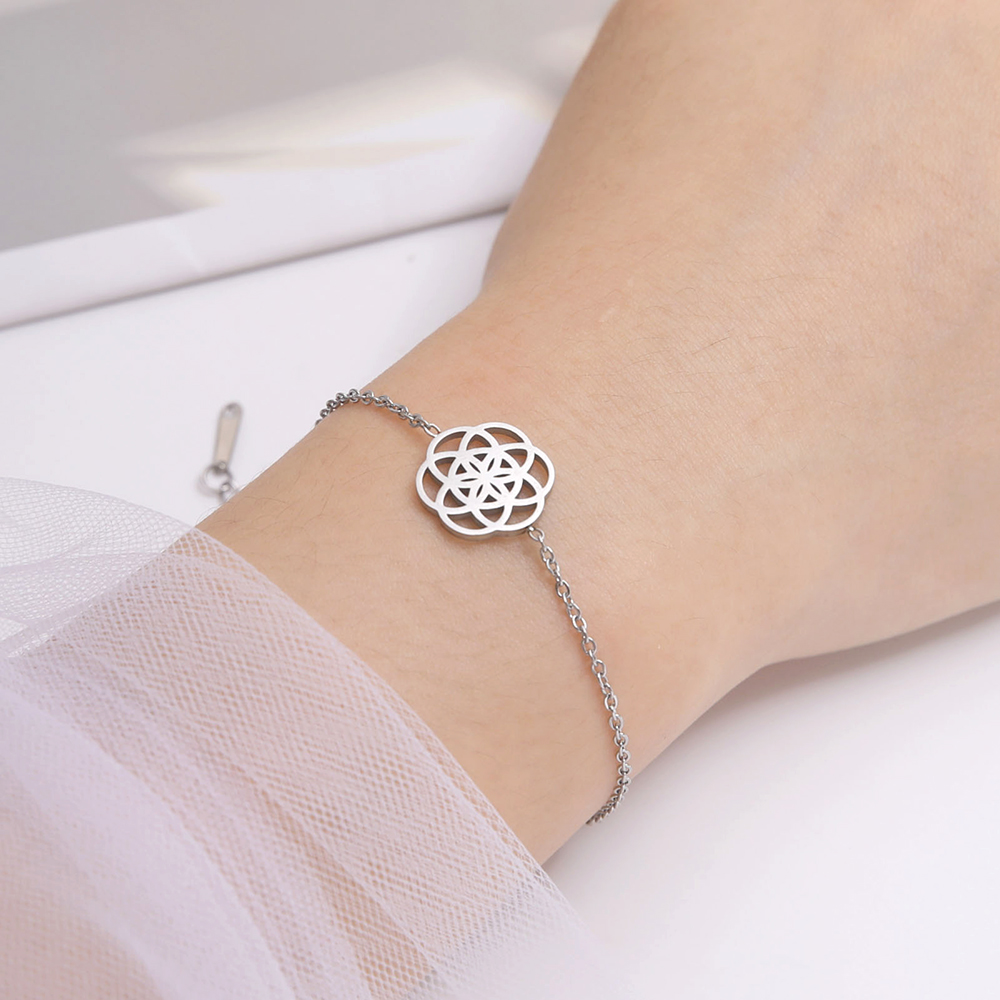 Dawapara-pulsera de semilla de la vida, amuleto de acero inoxidable con símbolo de Yoga, Geometría Sagrada, joyería Kabbalah