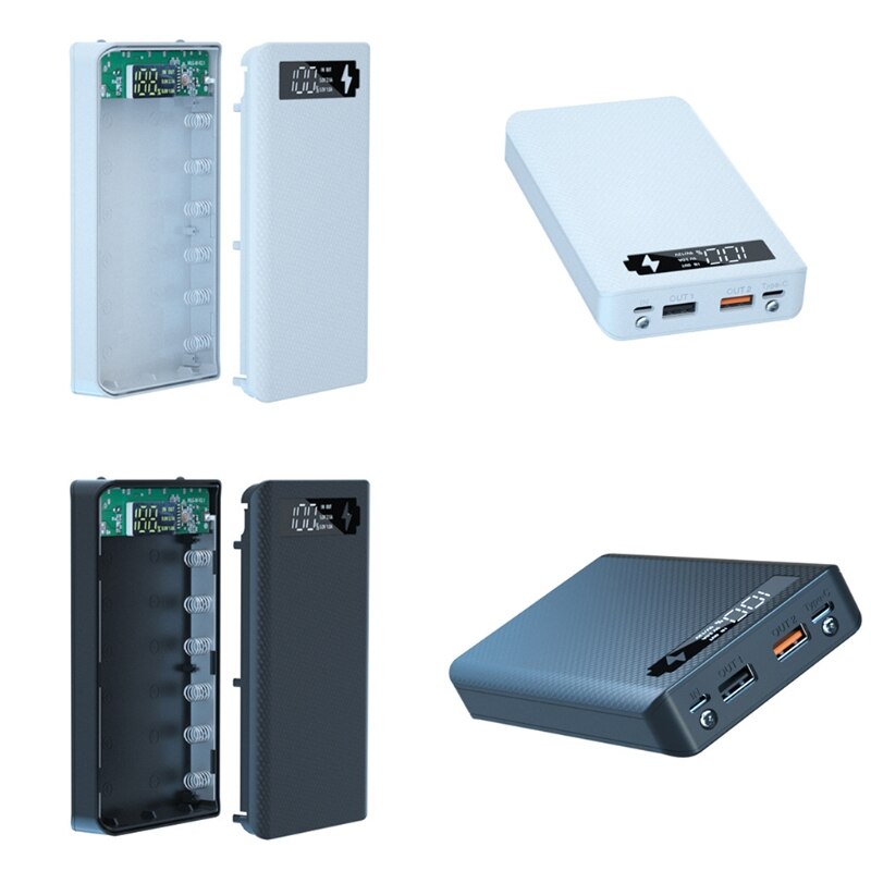 Multifunctional Power Bank Shell Charger Box with 2 USB Output Ports 6 Slot Batteries Container DIY Case