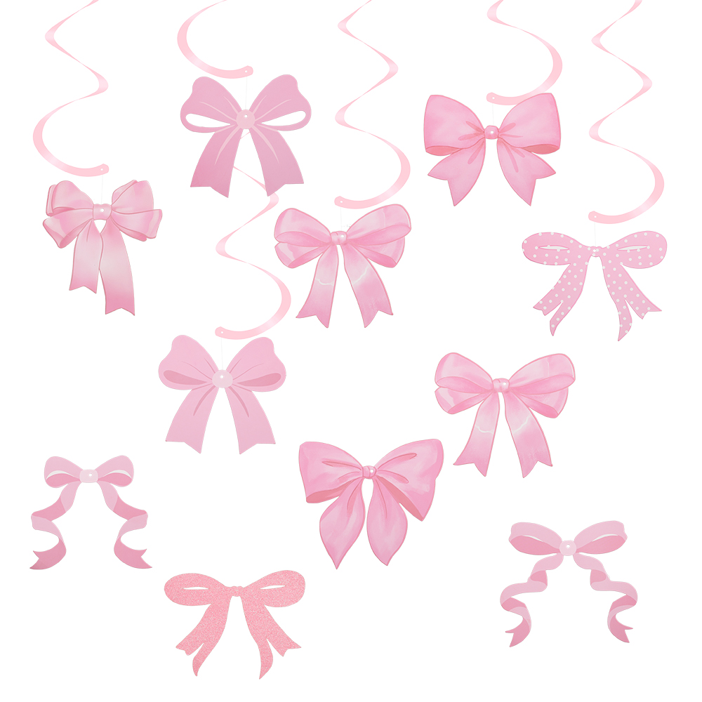 Skinnende rosa sløyfe bursdagsbanner sløyfe spiral kaketopper fotoramme flagg jente bursdag babyshower bryllupsfest dekorasjon: Mintgrønn