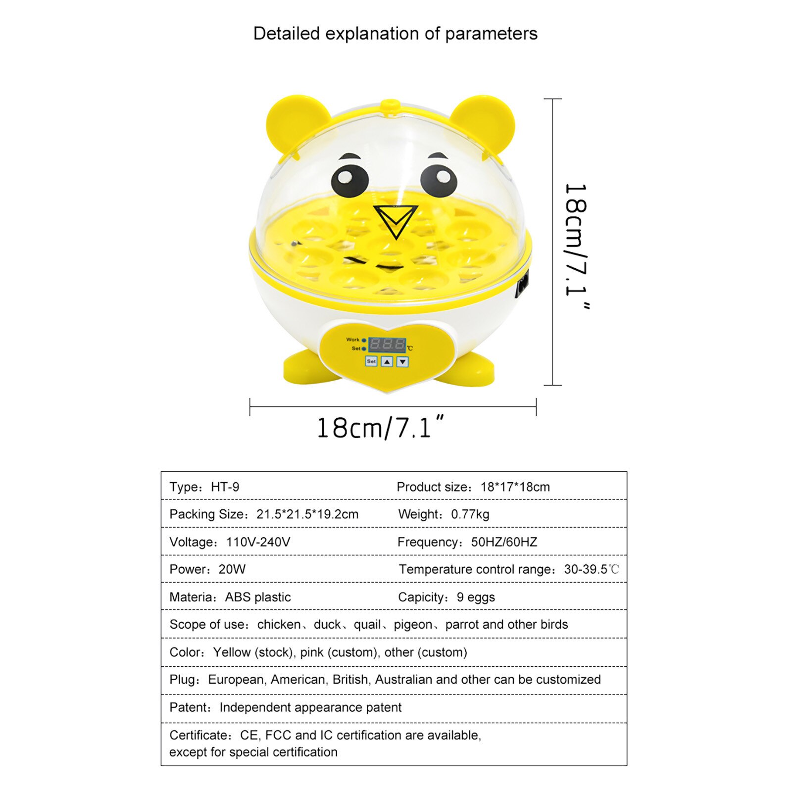 9 Eggs Incubator Intelligent Breeding Brooder Birds Automatic Thermostat Breeding Digital Display Hatching Tool#db4