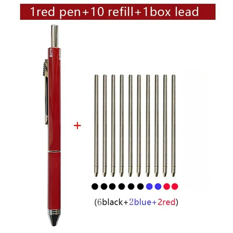 Bolígrafo multifuncional con Sensor de gravedad de Metal 4 en 1, bolígrafo Multicolor de negocios, lápiz automático, de papelería para oficina y escuela: Borgoña