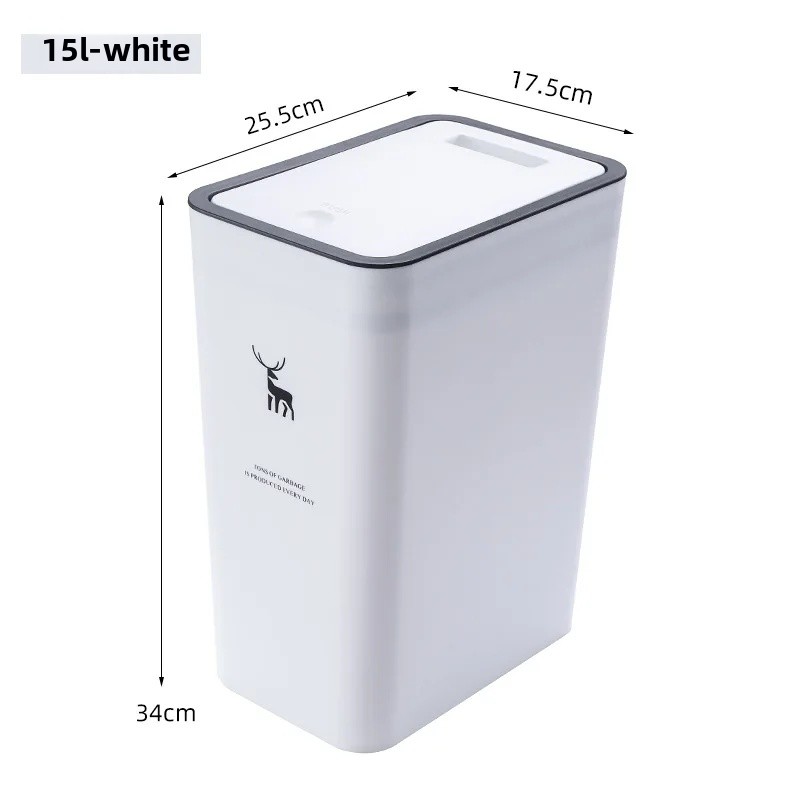 Kunststoff-Mülleimer mit großer Kapazität, Badezimmer-WC-Abfallbehälter, Heimgebrauch, Mülleimer, hygienisch, beliebtes Online-Produkt, Haushaltsbedarf: Weiß / 20l
