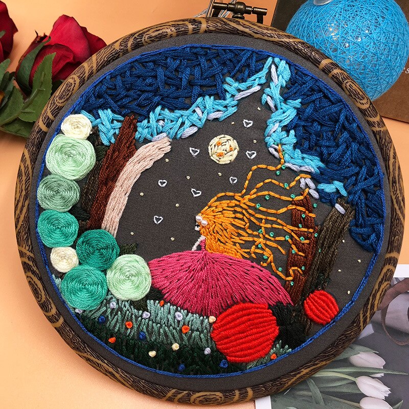 Kit de bordado de luciérnaga nocturna y estrellas, costura artesanal, piscina de loto, punto de cruz para principiantes, Artcraft (con ARO)