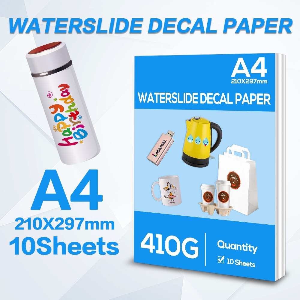 Inkjet Water Slide Decal Transfer Paper A4 10/20 Sheets Transparent Waterslide Decal Paper for Inkjet Printer DIY Nails Cups