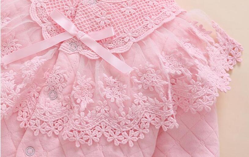 Nyfødte baby pige efterår vinter tøj tøj & sæt medium tyk varm polstret top overtøj + bukser + hat lyserød blonder prinsesse tøj