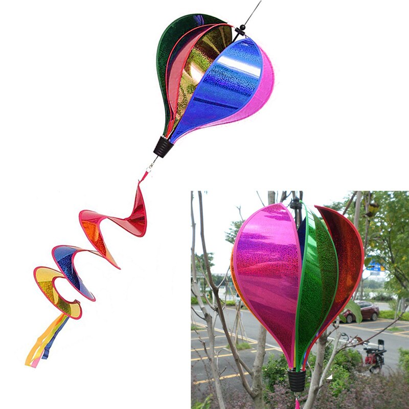 Rainbow Air Balloon Sequins Windsock Striped Wind Spinner Outdoor Decor