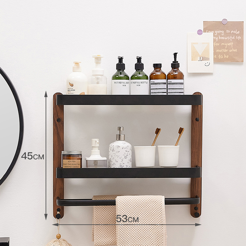 Estantes cuadrados, estante de almacenamiento de artículos de baño, estante de almacenamiento de cocina montado en la pared individual/doble, accesorios de baño de madera/aluminio