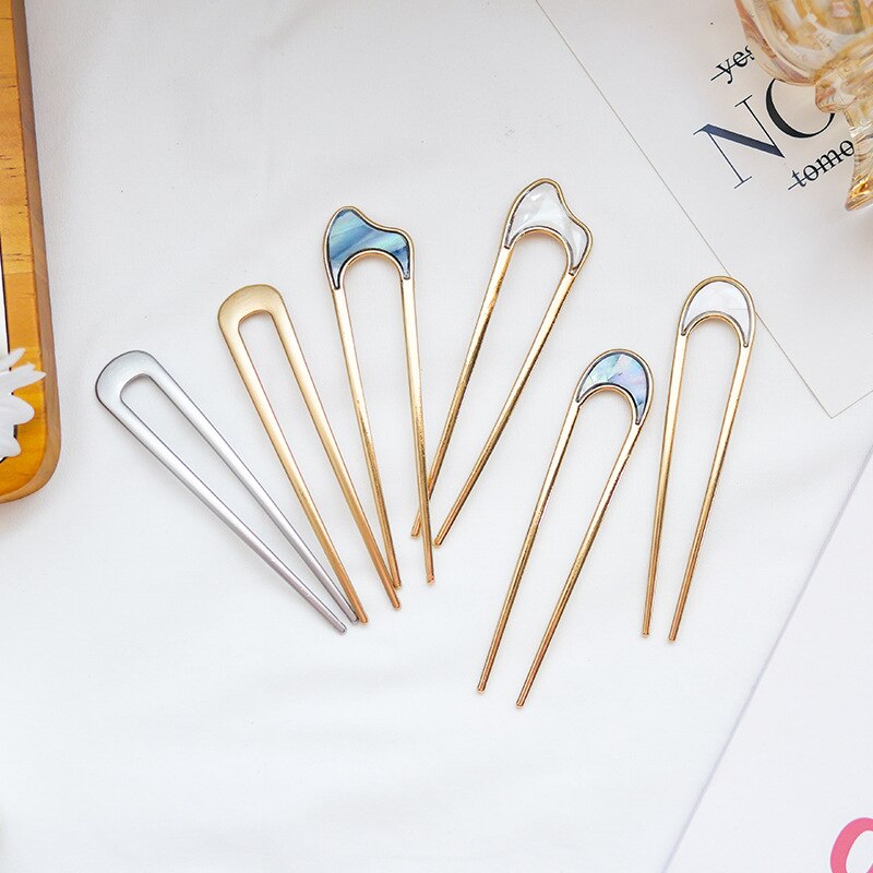 U-Shaped Hairpins Women Girls Hair Accessories Gold Silver Color Metal Hair Sticks Retro Jewelry Headdress