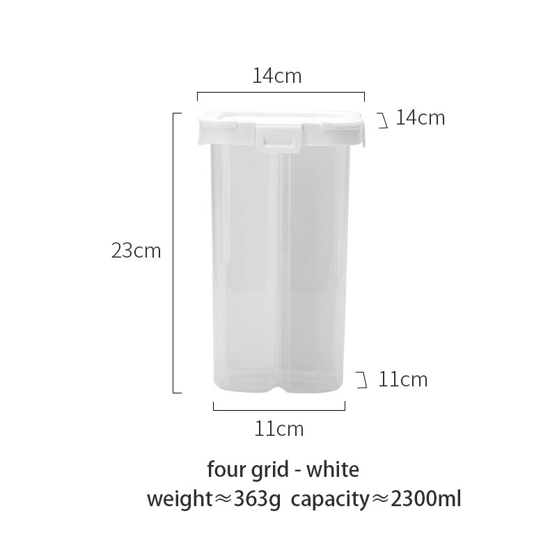 MDZF SWEETHOME2600m Four-Compartment Cereal Containers Storage Containers With Lids Removable Partition Pasta Storage Containers: four grid-white
