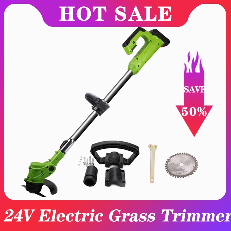 Electric Lawn Mower Agricultural Cordless Weeder 24V Lithium Battery Portable Garden Pruning Tool Grass Trimmer Brush Cutter