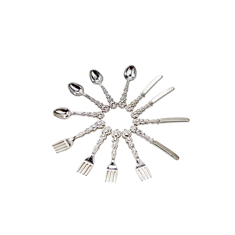 12Pcs 1/12 accessori in miniatura per casa delle bambole Mini stoviglie simulazione coltello da cucina forchetta zuppa cucchiaio giocattoli per la decorazione della casa delle bambole