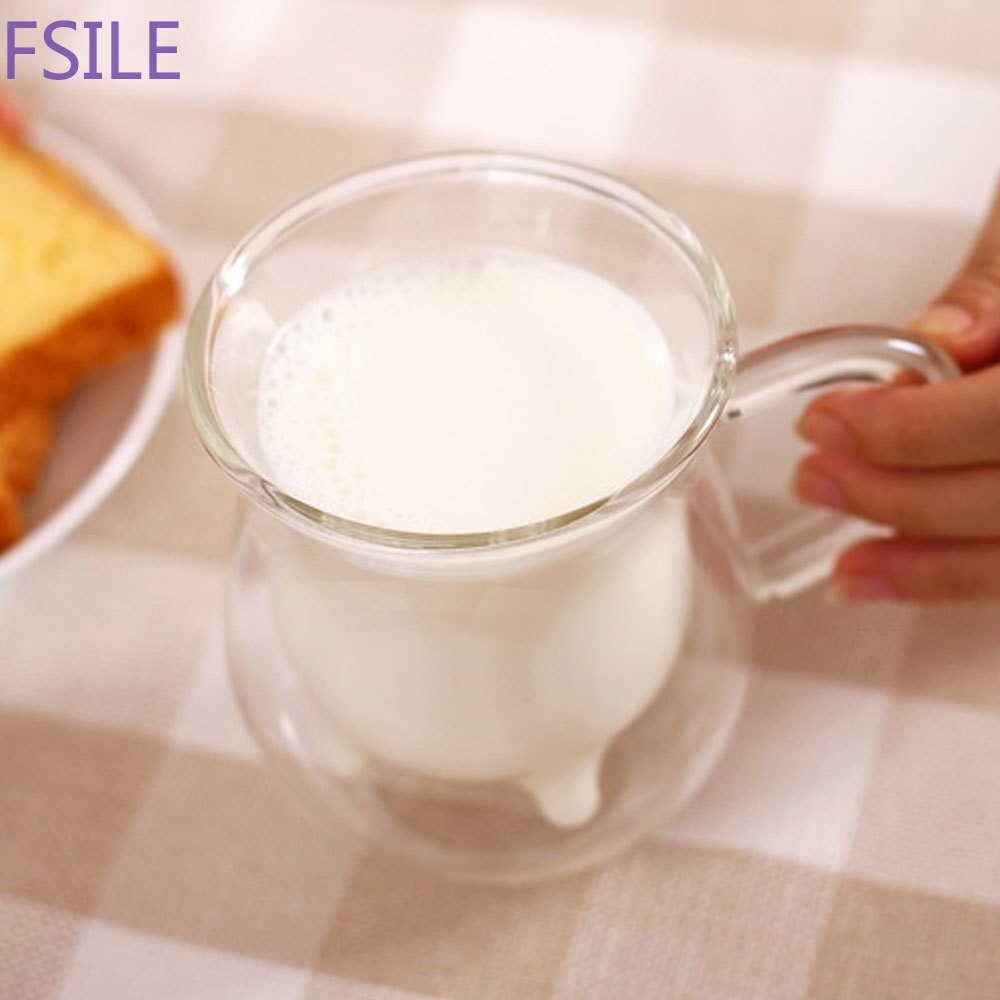 Søt melk krus dobbeltlag varmebestandig glass ku kopper klar melk kopp til låve melk drikke vann juice kaffe krus container