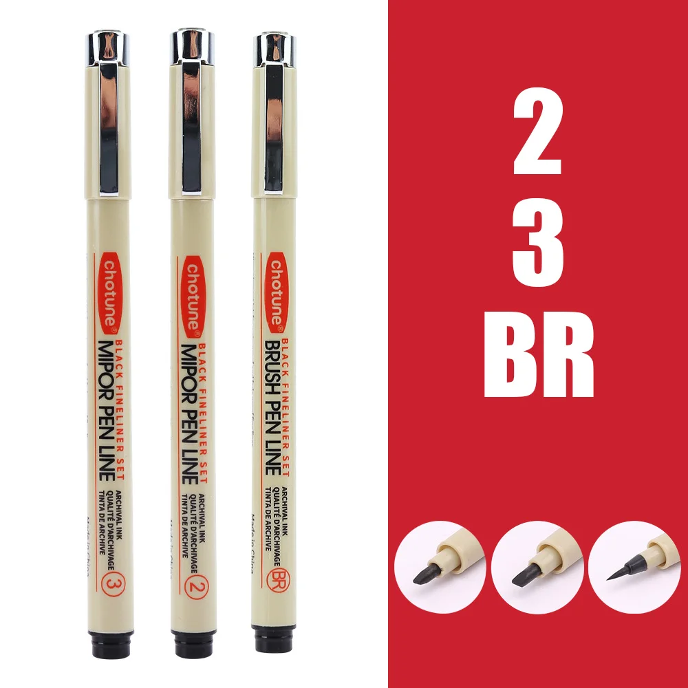 3-12Pcs Pigment Liner Micron Drawing Pen Manga Pigma Ink Marker Pen Sketching Brush Set Hook Line Needle Pen Art Supplies: Brown