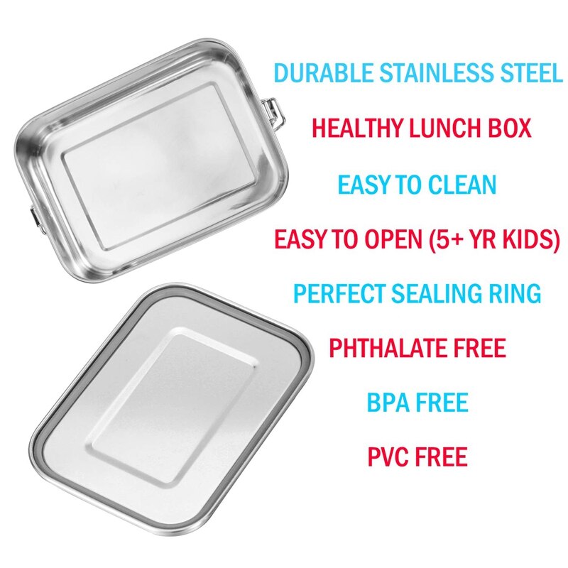 Rvs lunchbox met sluitclips en lekvrije  , 800ml bentoboxen lunchbox voor kinderen of volwassenen-