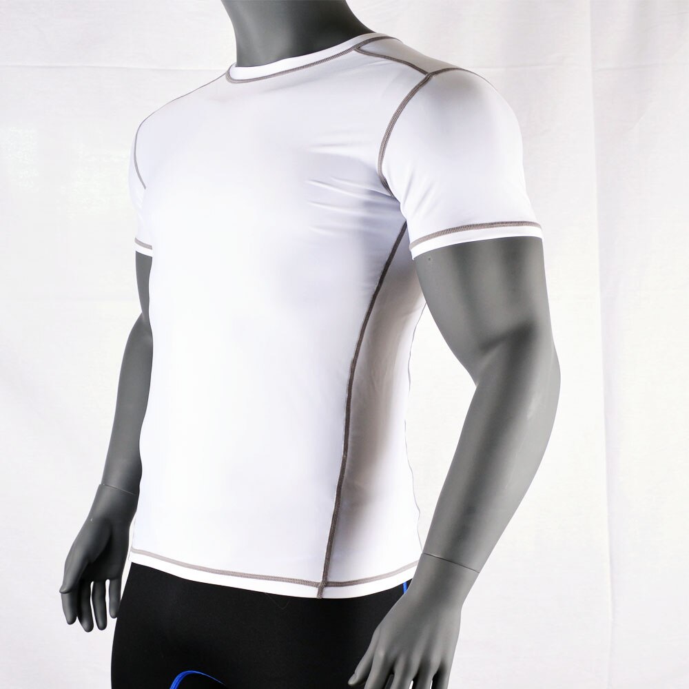 Men Workout fitness bodybuliding t shirt Exercise Clothing Men Lycra Compression Tights Tanks Shirt Crossfit Tee Shirt: L / White