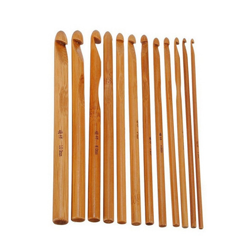 12 Stuks Bamboe Handvat Breien Haken Naalden Handgemaakte Naalden Knit Weave Ambachten Thuis Diy Breien Bamboe Haaknaald Set