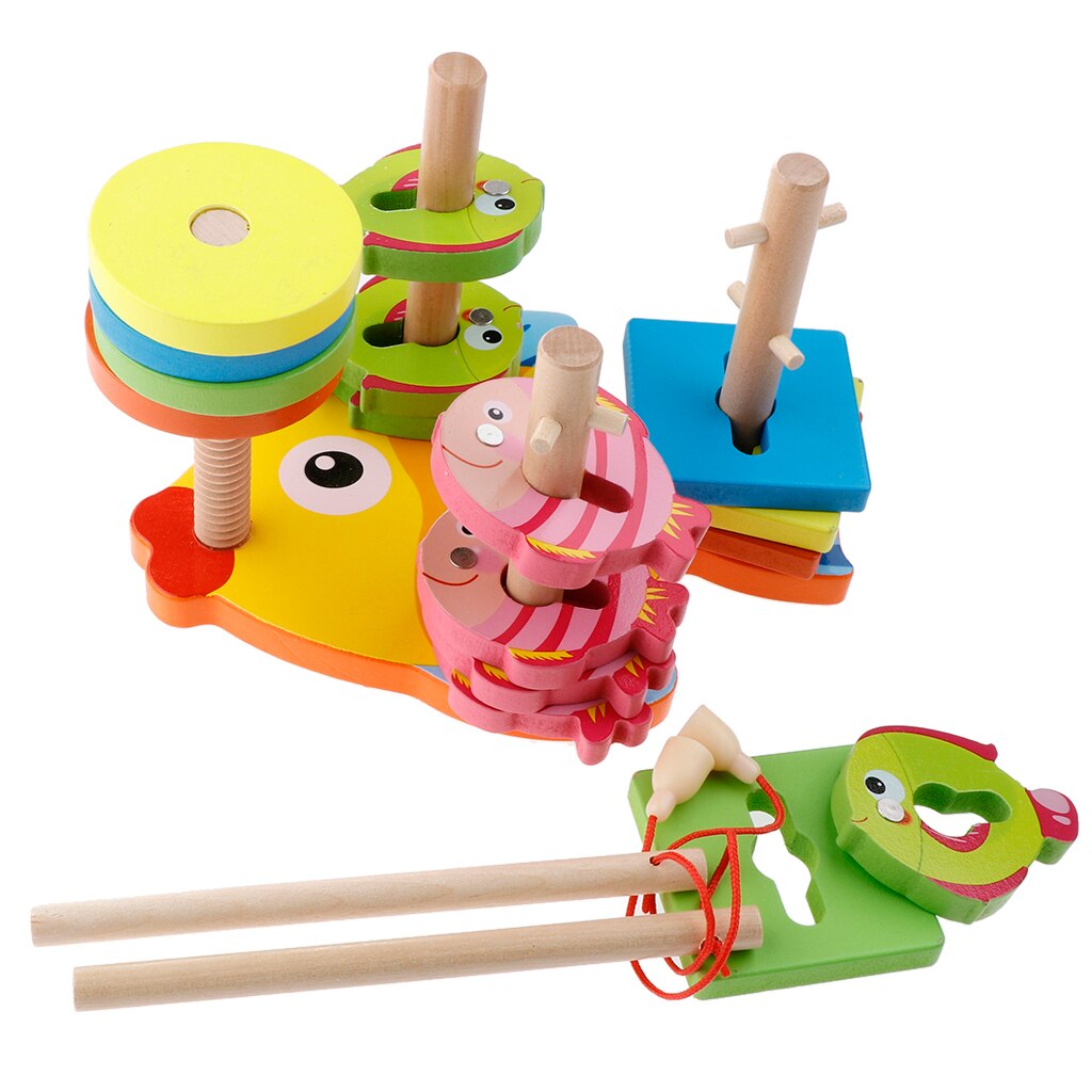 Wooden Four-Column Fishing Game Set Kids Party Pretend Play Favor Supplies
