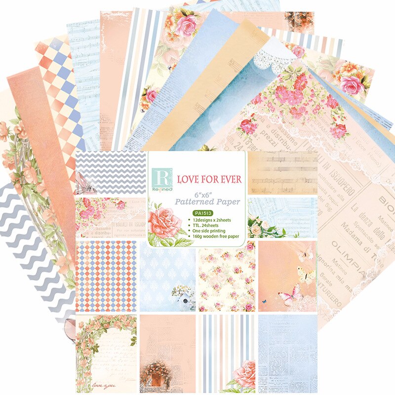 24 Vel Liefde Achtergrond Papier Pack Scrapbooking Origami Papieren Voor Card Making Album Scrapbookjunk Journal Materiaal Supply