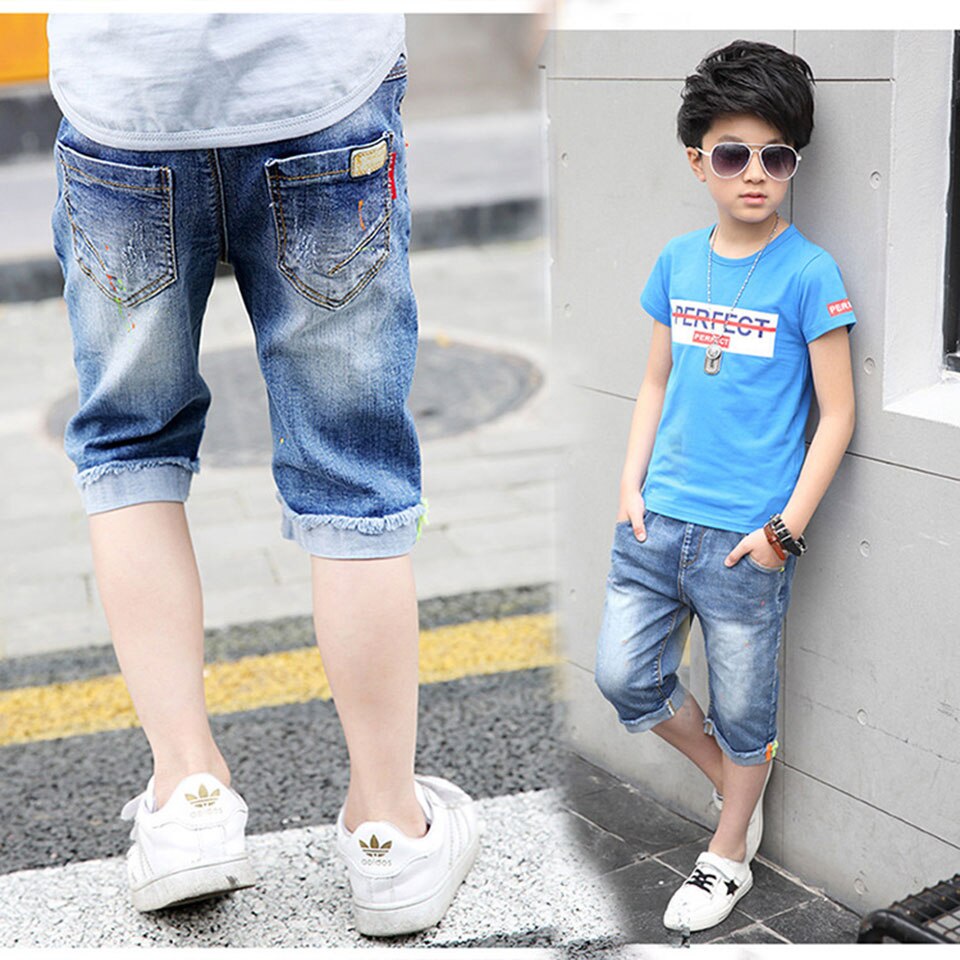Sommer blå farver baby drenge shorts bukser knælængde dreng korte jeans børns denim almindelige shorts