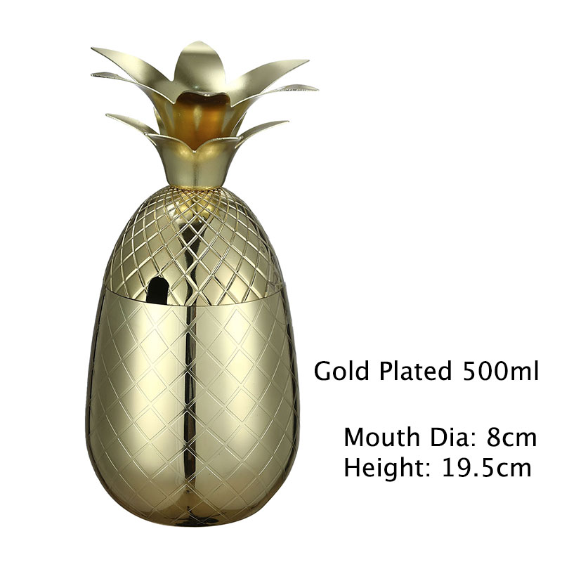 Ananas Tumbler/Mok Moscow Mule Mok Beschikbaar In 3 Kleur (Zilver, Koper, Goud)- Cocktail Drinkbekers Mokken Bar Tool: Gold Plating 500ml