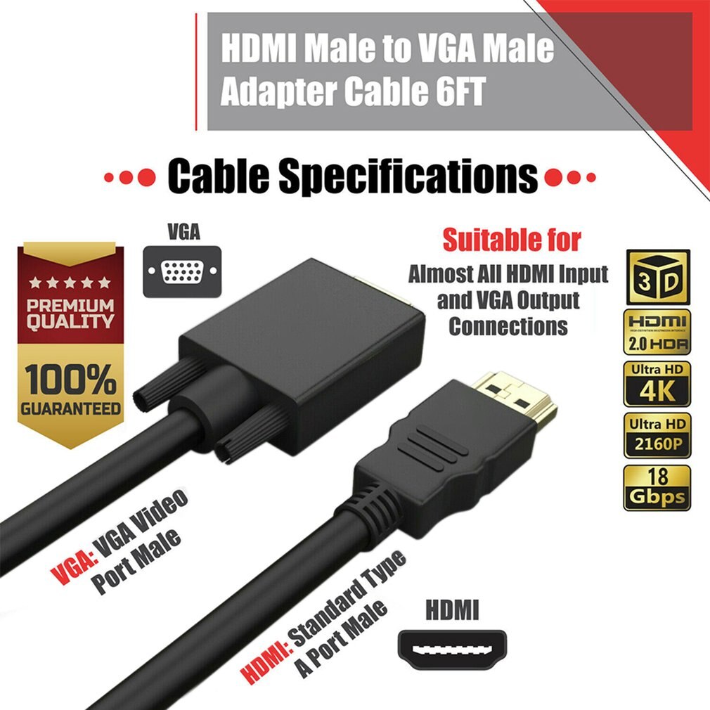 Hdmi Naar Vga 1.8 M Drive Gratis Systeem Brede Compatibiliteit High Definition Kabel Monitor Projector Connector