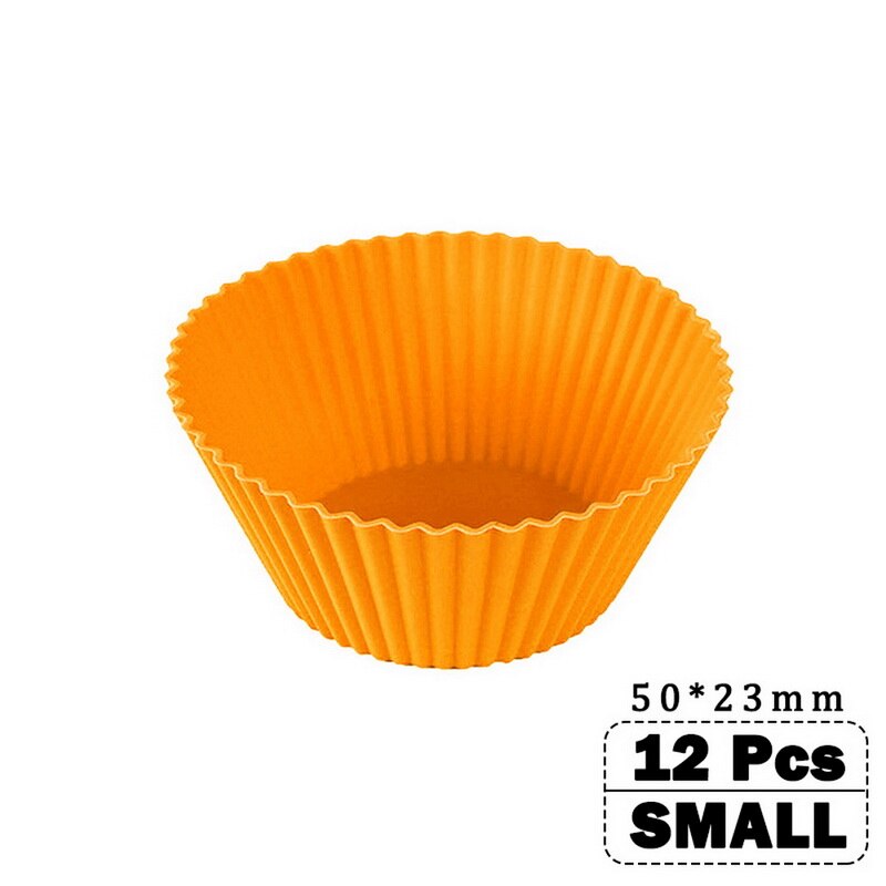 12 pièces/ensemble cuisson tasse Liner cuisson moules forme ronde Silicone Cupcake moule fabricant moule plateau bricolage gâteau décoration outils: orange small