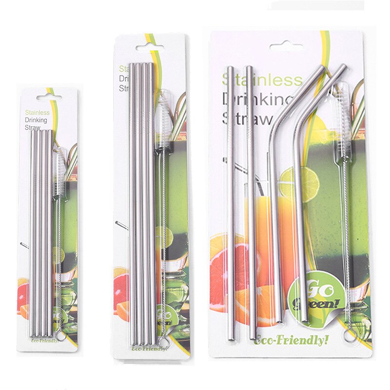 Pajita de acero inoxidable con cepillo de limpieza, Pajita recta curva para beber, accesorios para cocina, Bar y , 4 piezas