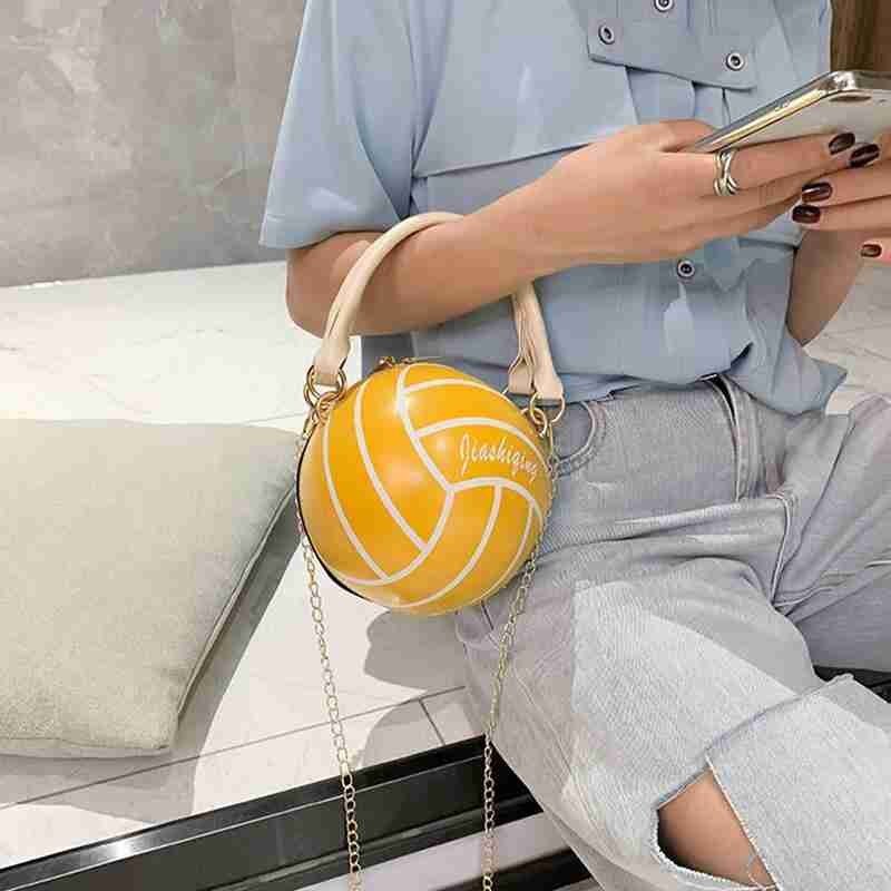 Bolso de hombro con cremallera para mujer, Bola de voleibol de cuero PU, baloncesto, cadena, cruzado, L2N9