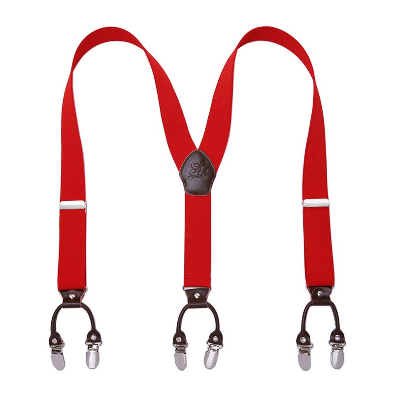 men&#39;s Suspender Elastic Leather 3.5 Cm Width Adjustable Elastic X Back Clips Men&#39;s Trousers Wedding Suspension 13 Colors: red