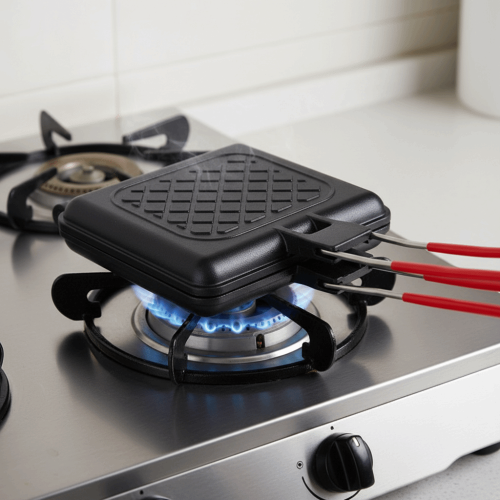 Double-Sided Outdoor Folding Sandwich Grill Pan Heat-resistant Non-Stick Sandwich Maker Detachable Bread Heating Pan Pancake
