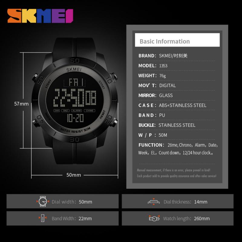 Skmei sport herenhorloge pu-band 5 bar waterdicht multifunctioneel horloge heren wekker digitaal horloge relogio masculino 1353